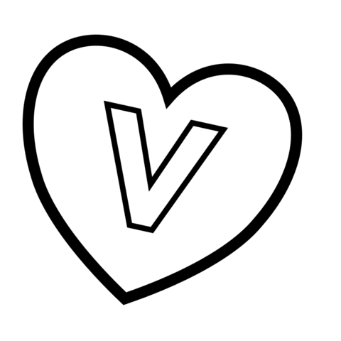 Letter V In Heart Coloring Page